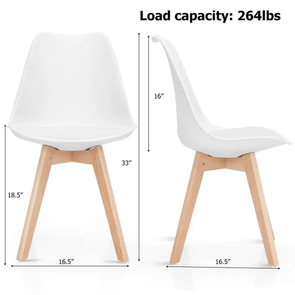 Set of 4 Dining Chairs Mid-Century Modern Shell PU Seat with Wooden Legs-White - White - Dining Chairs