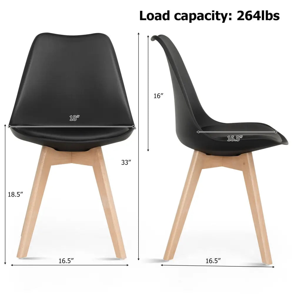Set of 4 Dining Chairs Mid-Century Modern Shell PU Seat with Wooden Legs-Black - Black - Dining Chairs