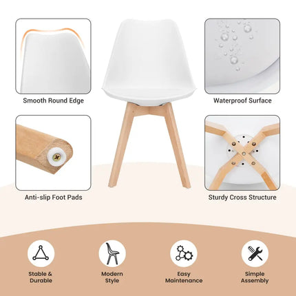 Set of 4 Dining Chairs Mid-Century Modern Shell PU Seat with Wooden Legs-White - White - Dining Chairs