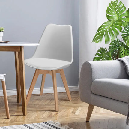 Set of 4 Dining Chairs Mid-Century Modern Shell PU Seat with Wooden Legs-White - White - Dining Chairs
