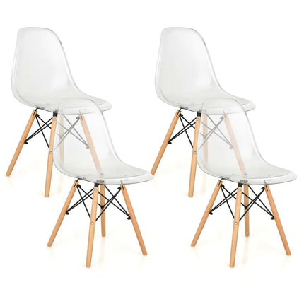 Set of 4 Dining Chairs Modern Plastic Shell Side Chair with Clear Seat and Wood Legs-Natural - Natural - Dining Chairs