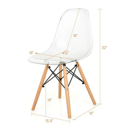 Set of 4 Dining Chairs Modern Plastic Shell Side Chair with Clear Seat and Wood Legs-Natural - Natural - Dining Chairs
