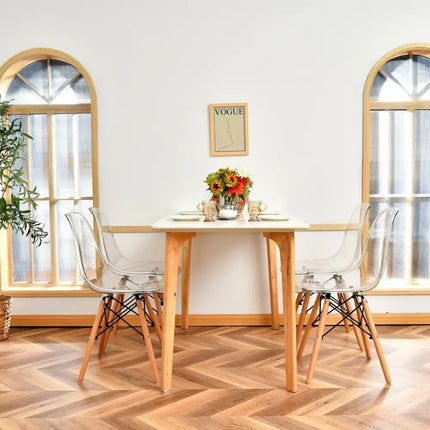 Set of 4 Dining Chairs Modern Plastic Shell Side Chair with Clear Seat and Wood Legs-Natural - Natural - Dining Chairs