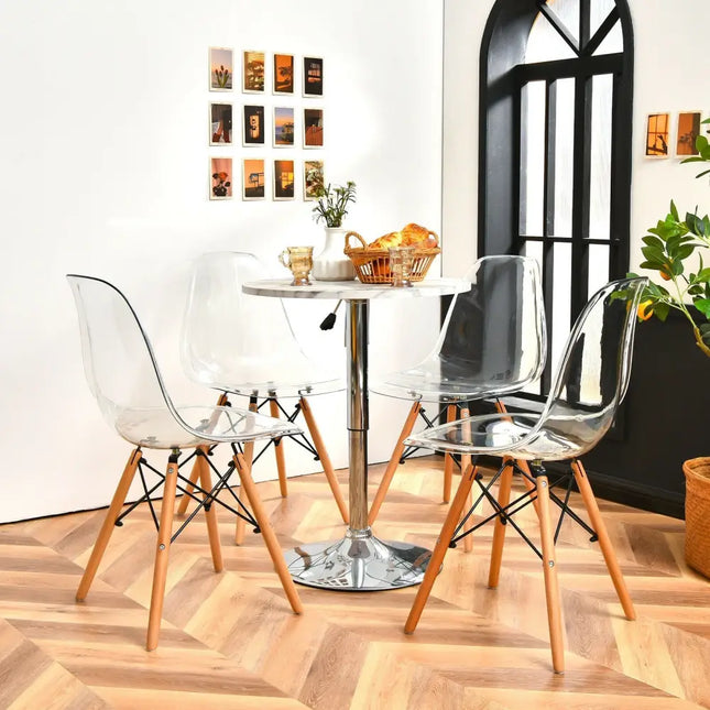 Set of 4 Dining Chairs Modern Plastic Shell Side Chair with Clear Seat and Wood Legs-Natural - Natural - Dining Chairs