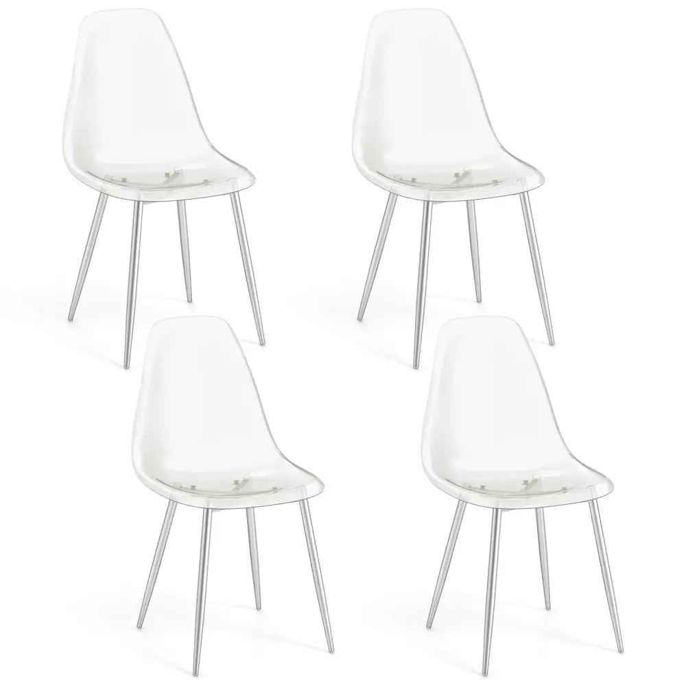 Set of 4 Dining Chairs Modern Plastic Shell Side Chair with Clear Seat and Wood Legs-Silver - Silver - Dining Chairs