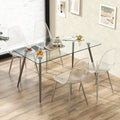 Set of 4 Dining Chairs Modern Plastic Shell Side Chair with Clear Seat and Wood Legs-Silver - Silver - Dining Chairs