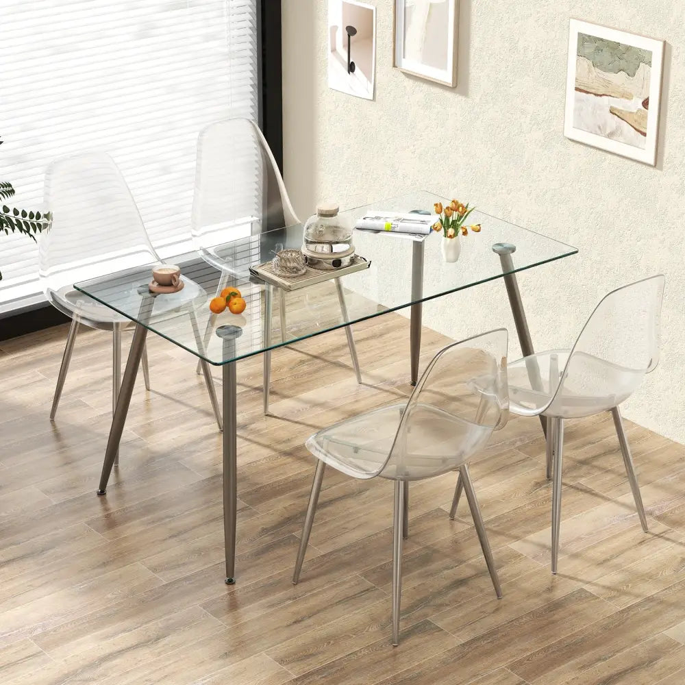 Set of 4 Dining Chairs Modern Plastic Shell Side Chair with Clear Seat and Wood Legs-Silver - Silver - Dining Chairs