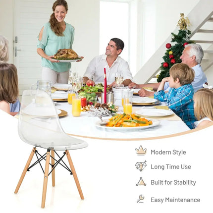 Set of 4 Dining Chairs Modern Plastic Shell Side Chair with Clear Seat and Wood Legs-Natural - Natural - Dining Chairs