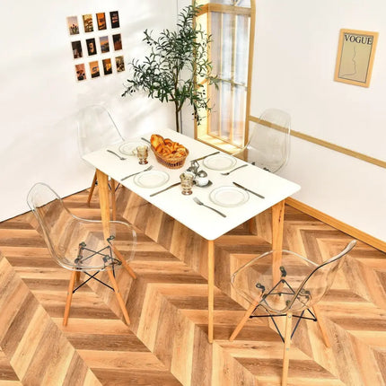 Set of 4 Dining Chairs Modern Plastic Shell Side Chair with Clear Seat and Wood Legs-Natural - Natural - Dining Chairs