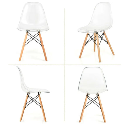 Set of 4 Dining Chairs Modern Plastic Shell Side Chair with Clear Seat and Wood Legs-Natural - Natural - Dining Chairs
