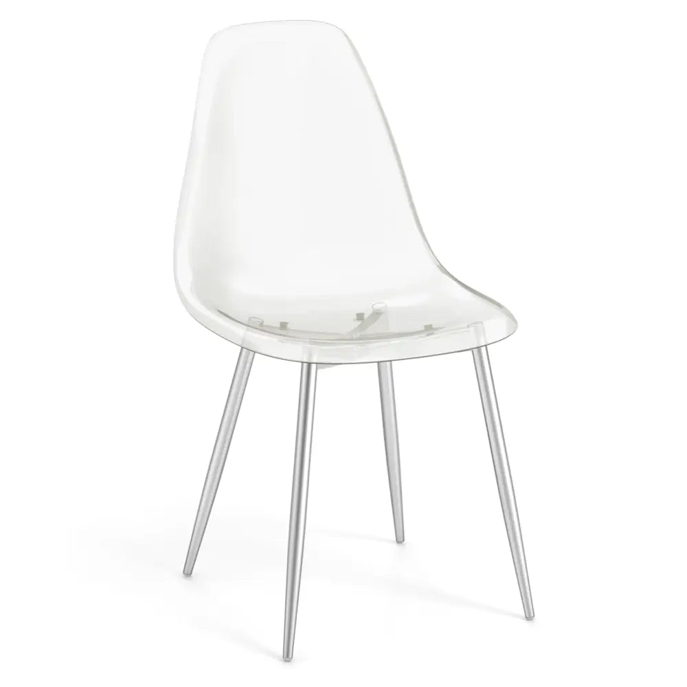 Set of 4 Dining Chairs Modern Plastic Shell Side Chair with Clear Seat and Wood Legs-Silver - Silver - Dining Chairs