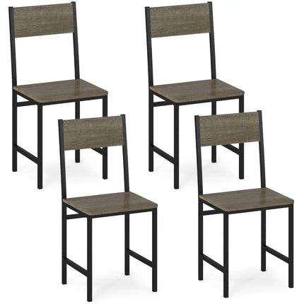 Set of 4 Dining Chairs with Metal Legs and Slanted Back-Gray - Gray - Dining Chairs