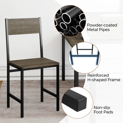 Set of 4 Dining Chairs with Metal Legs and Slanted Back-Gray - Gray - Dining Chairs