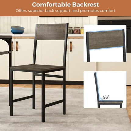 Set of 4 Dining Chairs with Metal Legs and Slanted Back-Gray - Gray - Dining Chairs