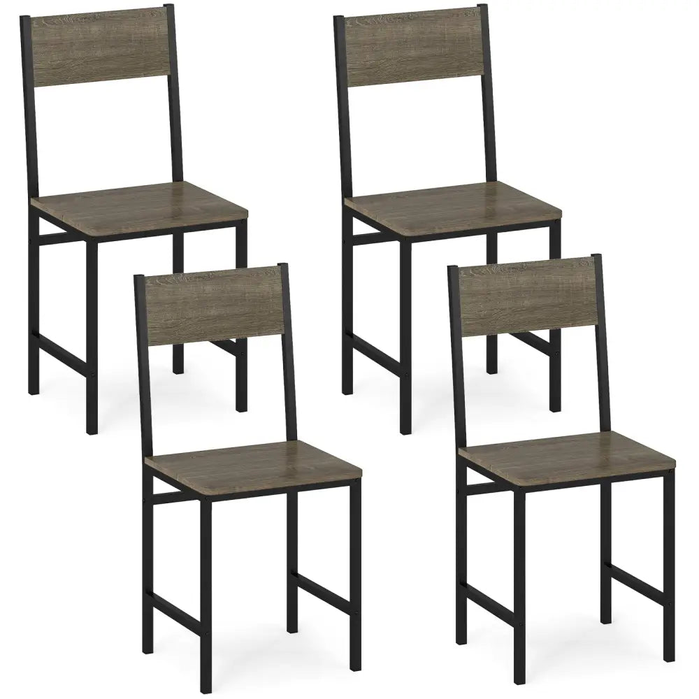 Set of 4 Dining Chairs with Metal Legs and Slanted Back-Gray - Gray - Dining Chairs