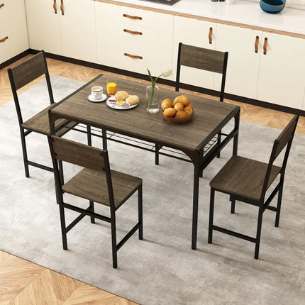 Set of 4 Dining Chairs with Metal Legs and Slanted Back-Gray - Gray - Dining Chairs