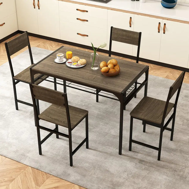 Set of 4 Dining Chairs with Metal Legs and Slanted Back-Gray - Gray - Dining Chairs