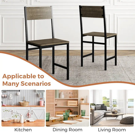 Set of 4 Dining Chairs with Metal Legs and Slanted Back-Gray - Gray - Dining Chairs