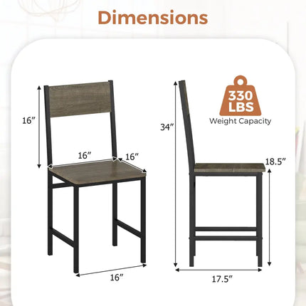 Set of 4 Dining Chairs with Metal Legs and Slanted Back-Gray - Gray - Dining Chairs