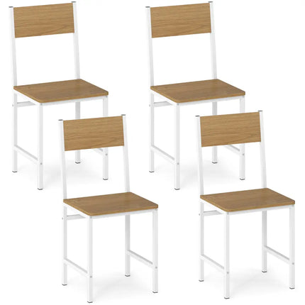 Set of 4 Dining Chairs with Metal Legs and Slanted Back-Natural - Natural - Dining Chairs