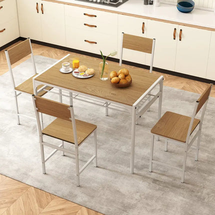 Set of 4 Dining Chairs with Metal Legs and Slanted Back-Natural - Natural - Dining Chairs