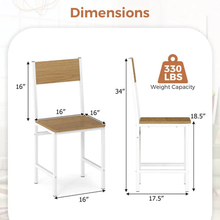 Set of 4 Dining Chairs with Metal Legs and Slanted Back-Natural - Natural - Dining Chairs