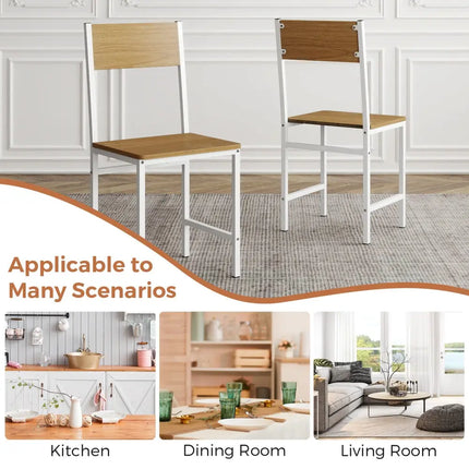 Set of 4 Dining Chairs with Metal Legs and Slanted Back-Natural - Natural - Dining Chairs