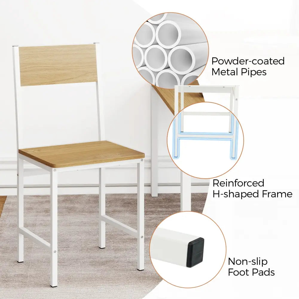 Set of 4 Dining Chairs with Metal Legs and Slanted Back-Natural - Natural - Dining Chairs