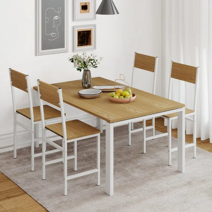 Set of 4 Dining Chairs with Metal Legs and Slanted Back-Natural - Natural - Dining Chairs