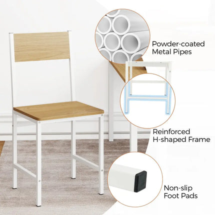 Set of 4 Dining Chairs with Metal Legs and Slanted Back-Natural - Natural - Dining Chairs