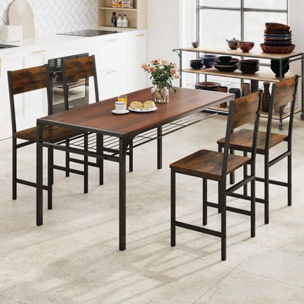 Set of 4 Dining Chairs with Metal Legs and Slanted Back-Rustic Brown - Rustic Brown - Dining Chairs