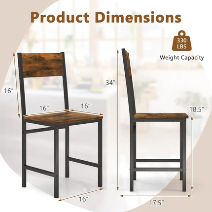 Set of 4 Dining Chairs with Metal Legs and Slanted Back-Rustic Brown - Rustic Brown - Dining Chairs