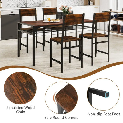 Set of 4 Dining Chairs with Metal Legs and Slanted Back-Rustic Brown - Rustic Brown - Dining Chairs