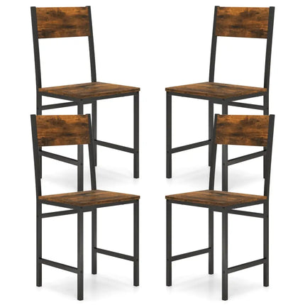 Set of 4 Dining Chairs with Metal Legs and Slanted Back-Rustic Brown - Rustic Brown - Dining Chairs