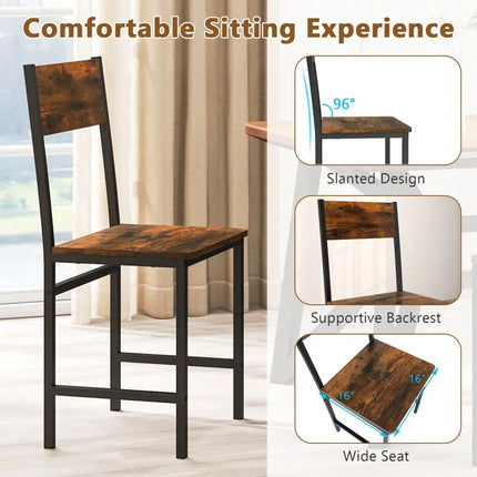 Set of 4 Dining Chairs with Metal Legs and Slanted Back-Rustic Brown - Rustic Brown - Dining Chairs