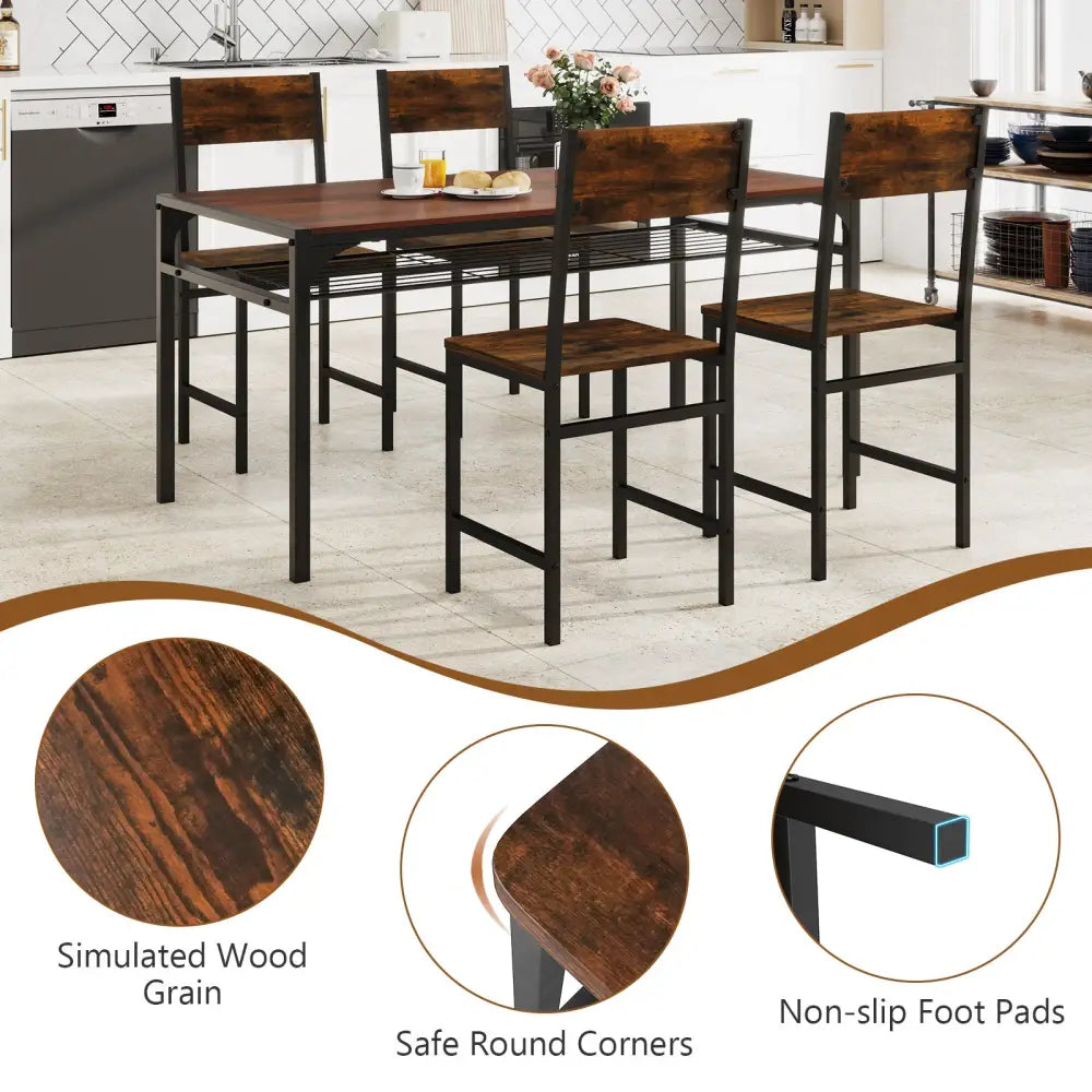 Set of 4 Dining Chairs with Metal Legs and Slanted Back-Rustic Brown - Rustic Brown - Dining Chairs