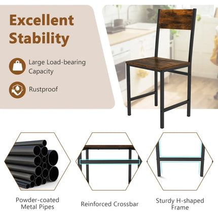 Set of 4 Dining Chairs with Metal Legs and Slanted Back-Rustic Brown - Rustic Brown - Dining Chairs