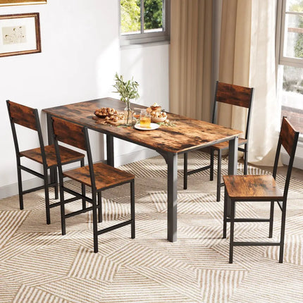 Set of 4 Dining Chairs with Metal Legs and Slanted Back-Rustic Brown - Rustic Brown - Dining Chairs
