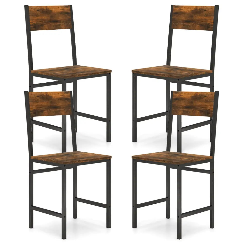 Set of 4 Dining Chairs with Metal Legs and Slanted Back-Rustic Brown - Rustic Brown - Dining Chairs