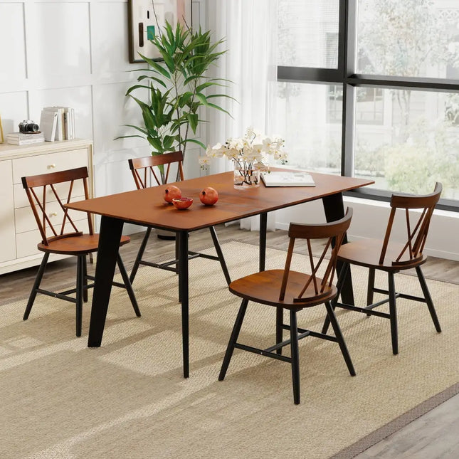Set of 4 Dining Chairs with Rubber Wood Frame and Curved Cross Back-Dark Brown - Dark Brown - Dining Chairs
