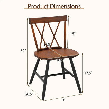 Set of 4 Dining Chairs with Rubber Wood Frame and Curved Cross Back-Dark Brown - Dark Brown - Dining Chairs