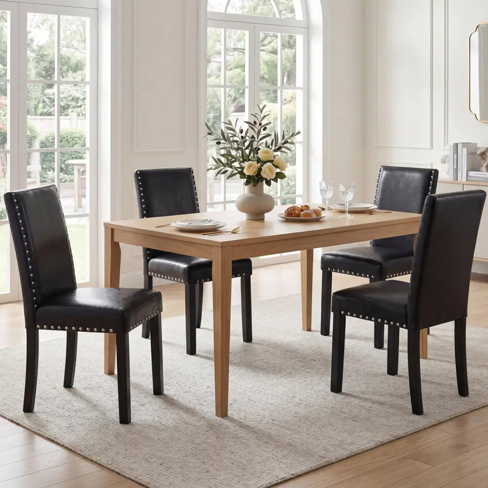 Set of 4 Dining Chairs with Solid Rubber and Wood Legs - Dining Chairs
