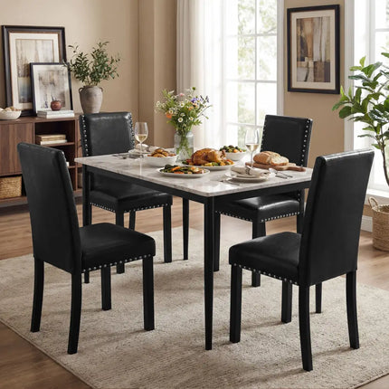 Set of 4 Dining Chairs with Solid Rubber and Wood Legs - Dining Chairs