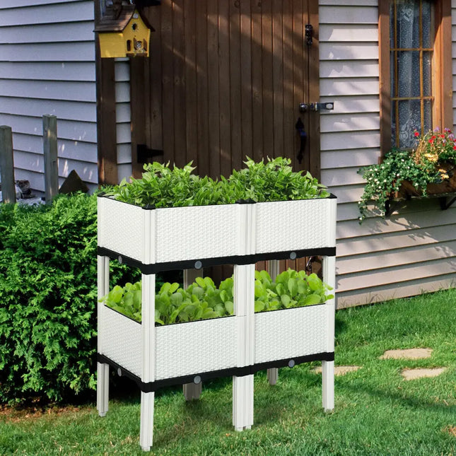 Set of 4 Elevated Flower Vegetable and Herb Grow Planter Box-White - White - Raised Garden Beds