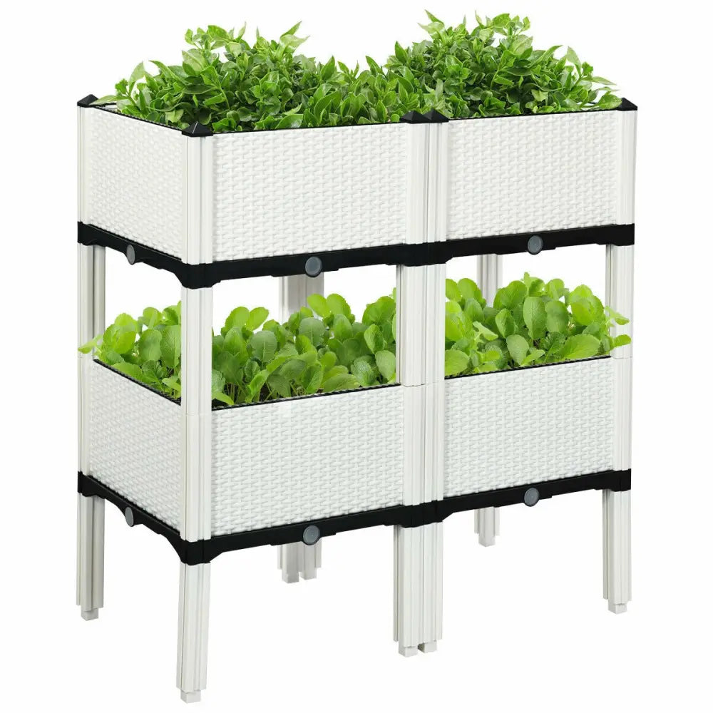 Set of 4 Elevated Flower Vegetable and Herb Grow Planter Box-White - White - Raised Garden Beds