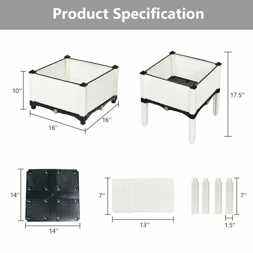 Set of 4 Elevated Flower Vegetable and Herb Grow Planter Box-White - White - Raised Garden Beds
