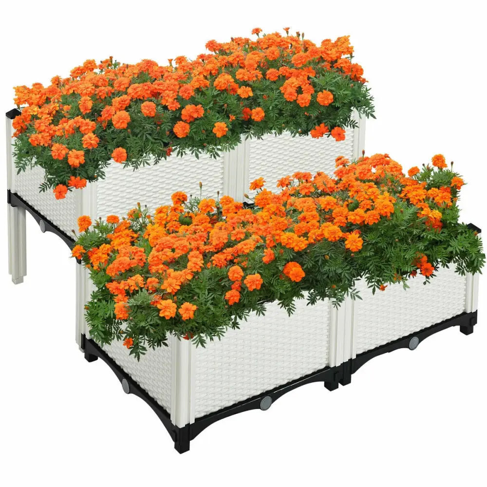 Set of 4 Elevated Flower Vegetable and Herb Grow Planter Box-White - White - Raised Garden Beds
