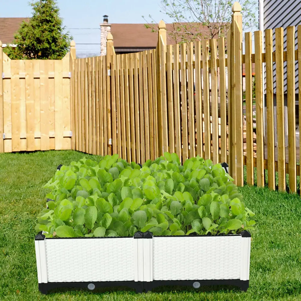 Set of 4 Elevated Flower Vegetable and Herb Grow Planter Box-White - White - Raised Garden Beds