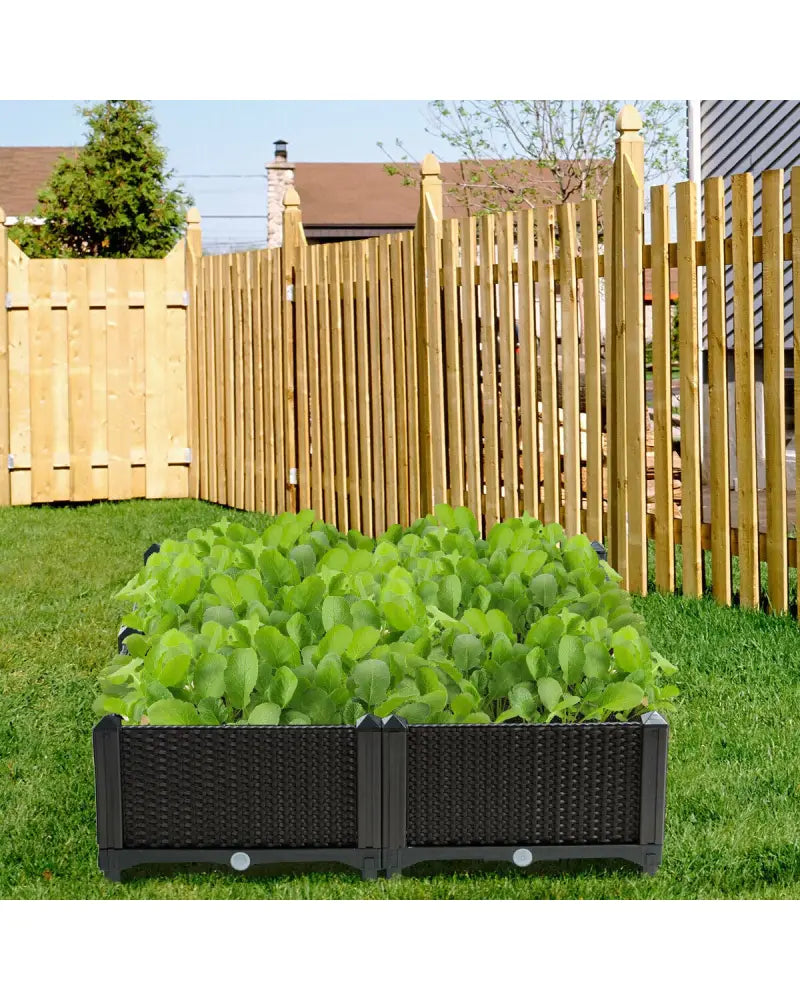 Set of 4 Elevated Flower Vegetable Herb Grow Planter Box-Brown - Brown - Raised Garden Beds