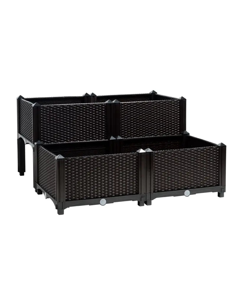 Set of 4 Elevated Flower Vegetable Herb Grow Planter Box-Brown - Brown - Raised Garden Beds